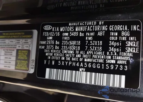 2016 Kia Sorento 3.3L Ex from USA, damaged, VIN 5XYPH4A56GG159733